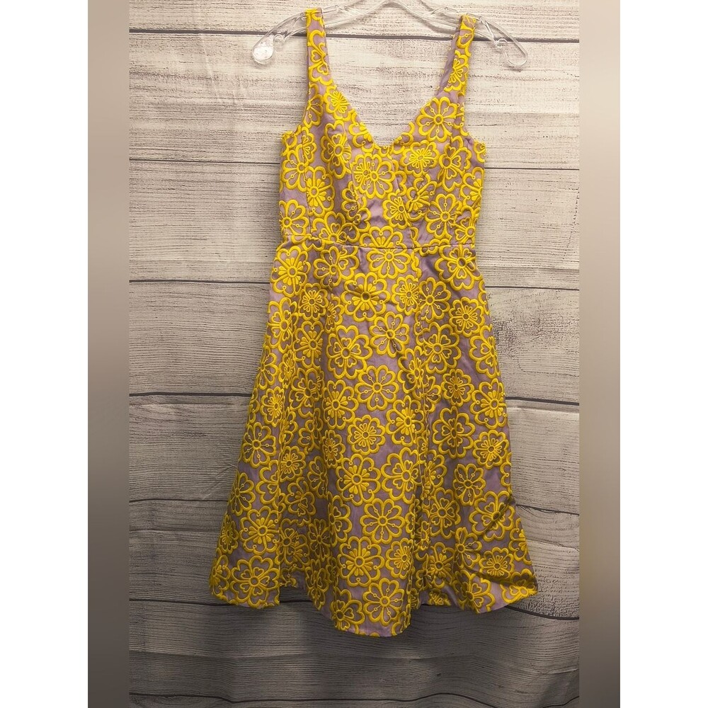Kate Spade Lavender Silk Dress with Yellow Floral Design Size 4